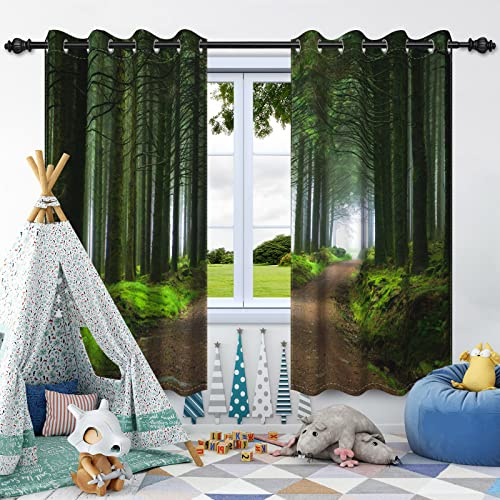 SDOTPMT 107x160cm Wald Dschungel Fenster Vorhang Wald Grüner Baum Fenster Vorhänge Mystische Tropische Natur Landschaft Fenster Behandlung für Schlafzimmer Dekor Vorhänge,2 Platten