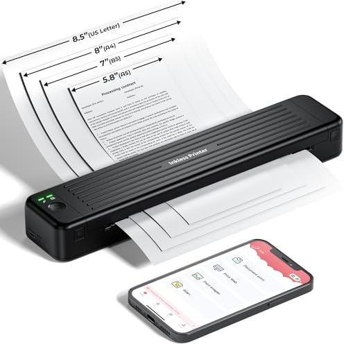 ASprink Mobiler Drucker A4 für Unterwegs, Tragbarer Thermodrucker P831 für US Letter/A4/B5/A5, Klein Kompakt für Normalpapier/Thermopapier Mit 1 P831 Use Ribbon - Schwarz