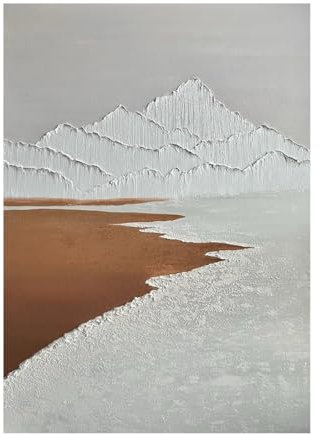 Acrylbilder Auf Leinwand Handgemalt, Moderne Abstrakte Weiße Textur,Berge,Wellen,Strandlandschaft,Kunstwerk,Rahmenlose Handgemalte Ölgemälde Auf Leinwand,Wandkunst Für Wohnzimmer,Schlafzimmer,B