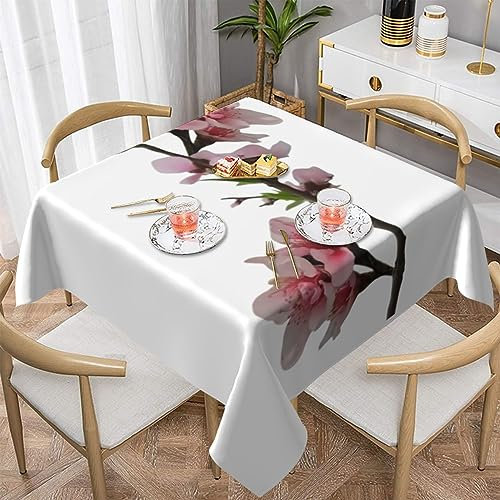 BROLEO Tovaglia decorativa quadrata con fiori di pesco, 137,2 x 137,2 cm, impermeabile, lavabile e riutilizzabile