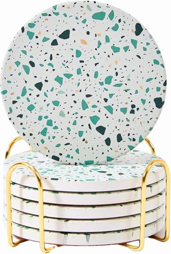 Terrazzo Untersetzer aus Keramik, saugfähig, niedlich, feuchtigkeitsabsorbierend, für Couchtisch, Schreibtisch, Bunte Stein-Untersetzer für Getränke, 6 Stück