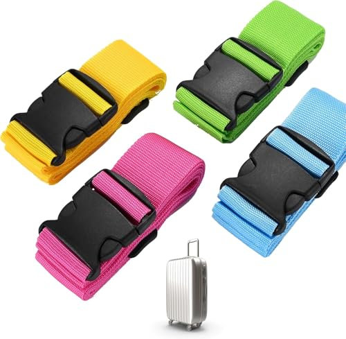 4 Stück Kofferband Set - extra auffällig - Koffergurt für Koffer und Gepäck - Gurtband für Reisen und Flüge - Luggage Strape