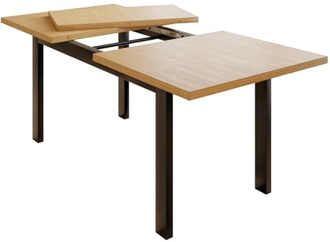 MetaloPro Etamin Esstisch Ausziehbar, 160-210cm - Rustikales Eichenfurnier mit Elegant Gekreuzten Schwarzen Beinen, Platzsparend & Vielseitig