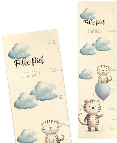 Geschenkfreude Messlatte Kinder personalsiert 80-140cm - mit Tiger | Dekoration für Kinderzimmer, personalisierte Messlatte Kinder Holz, individuelles Geschenk zur Geburt für Junge und Mädchen