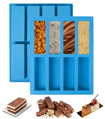 2 Pièces Moule Barre de Céréales, Moules AntiadhéSifs en Silicone à 8 Cavités, Moule Barre de Céréales Silicone, Plat de Cuisson Energy Bars, pour Barre de Chocolat, Barre Granola