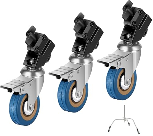 NEEWER 3 Pack Professional Swivel Caster Wheels, Antideslizantes 360° Rotación Rueda Goma con Bloqueo Freno Pie Hierro Solo para Soporte Luz Resistente con ø0.9/22mm Patas, NO para C Stands, ST001