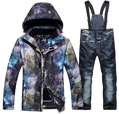 Come Wonka Herren-Skijacke und Hose, wasserdicht, Schneeanzug, winddicht, Snowboardjacke, Winter, Outdoor, Skianzug, Tiefblau, Large