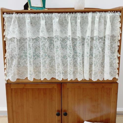 champracer Scheibengardine Küchenvorhang Baumwolle Hohl Boho Kurze Vorhang Stickerei Scheibengardine Landhausstil Bistrogardine Spitzen Vorhänge Halbtransparent Vorhang (145 * 45cm)