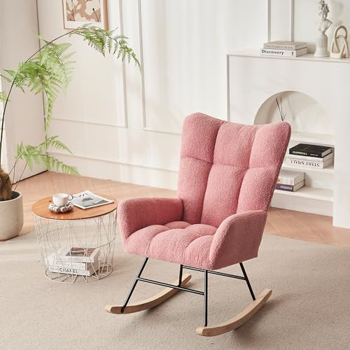 Moderner Schaukelsessel mit weicher Sitzfläche und hoher Rückenlehne, multifunktionaler Stillstuhl aus Samt, geeignet für Wohnzimmer, Schlafzimmer, Terrasse
