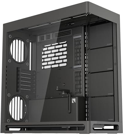 HAVN HS 420 Boîtier PC ATX à double chambre design hybride noir, 11 emplacements de ventilateur de 140 mm et support de radiateur 3 x 420 mm, gestion des câbles simplicable, verre trempé, hub de