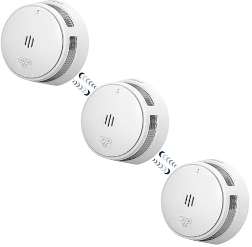 SAVS S10-W Funkvernetzter Rauchmelder - RF Rauchwarnmelder Vernetzt - 10 Jahre Batterie - Feuermelder mit Dualer Optischer Sensor – Funkrauchmelder - Optional WLAN – Weiß - 3er Set