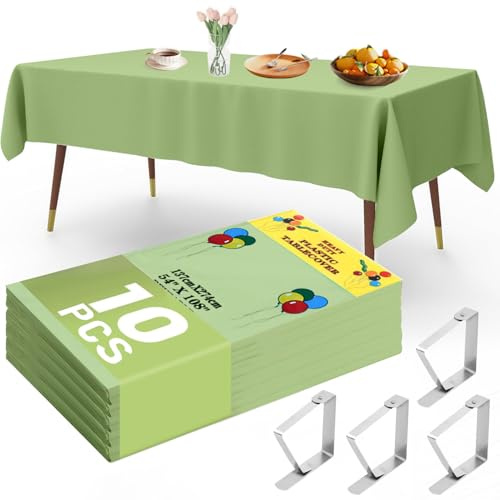YSOOUA Tovaglia Usa e Getta 10 pezzi Tovaglie Verde 137 x 274 cm Tovaglia Antimacchia con Fermatovaglia per Tavolo da Buffet, Feste, Cena, Matrimonio, Anniversario e Altro