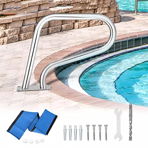 Pool Handlauf Deckmontierter 304 Edelstahl Swimmingpool Treppengeländer mit Blauer Griffabdeckung Einfach zu montierender Pool-Handgriff - 250 LBS Tragfähigkeit