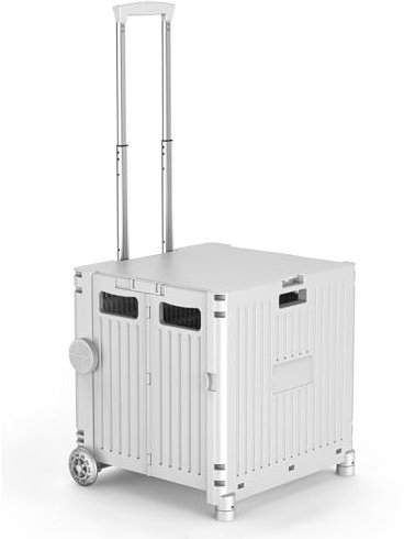 Faltbarer Einkaufstrolley mit 8 Rädern, 80 l Fassungsvermögen, robuster Kistenwagen für Lebensmittel, Outdoor, Tisch, Sitz und Fußhocker, Teleskopgriff, einfache Montage