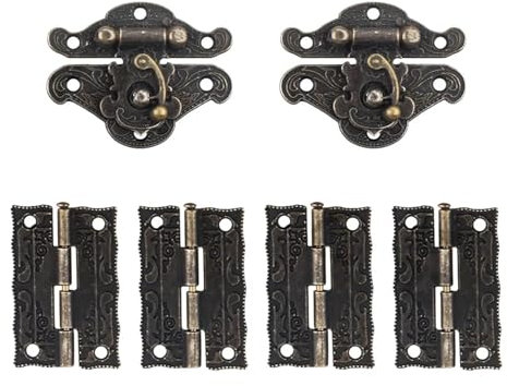 6 Stück antike Messing-Scharniere für Schranktüren, Box-Stil, Möbelscharniere mit Schrauben, Holzkistenschloss, Schnalle, Haspe, Möbelbeschläge
