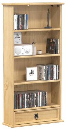 Somanki CD-Schrank Corona 52x17,5x103 cm Massivholz Kiefer, CD Regal, CD Ständer, DVD Regal, CD Rack, Regalständer, Regal Ständer - 4002781