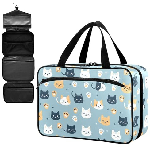 Fustylead Lustige süße Katzen- und Pfotenabdrücke, große medizinische Aufbewahrungstasche mit Reißverschluss, leere Erste-Hilfe-Tasche, Trauma-Set für Reisen, Wandern, Camping, Rucksackreisen, blau, M