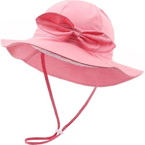 DRESHOW Baby Solhatt Småbarn Solskydd Strandmössa med Båge Unisex Sommarhatt med Hakrem UPF 50+