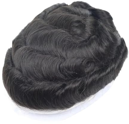 QRSTUVXZY Echthaar Toupet für Männer 0.08mm Thin Skin Toupee Hair for Men, 8x10 Inch Mens Hair Piece Male Wig, V-Looped No Knots Mens Wigs Herren-Toupet(Jet Black)