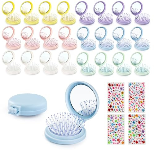 Lilingsty Foldable Travel Hair Brushes with Mirror, 6 Colors (24-PACK)