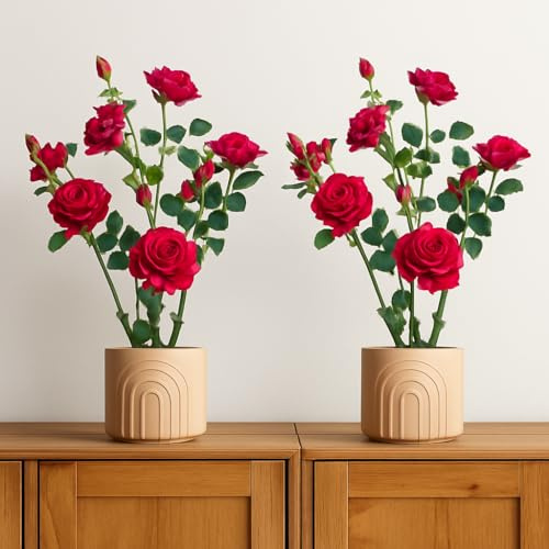 DanLink 2 Stück 70CM Kunstblumen Rosenbusch, Kunstblumen Wie Echt, Kunstrosen Im Topf Rosenstrauch Deko für Hochzeitsdeko, Tischdeko, Balkon, Terrasse, Garten, Hotel, Restaurant(Rot)