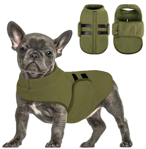 Queenmore Hundepullover Fleece Wärme & Weich, Hundebekleidung & Zubehör | Für Französische Bulldogge, Windhund & Corgi, Ideal für Den Täglichen Gebrauch – Ob Beim Spielen Oder Ausruhen, Olivgrün, L