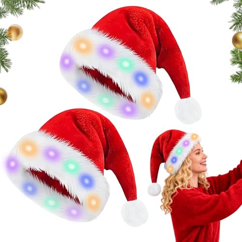 SFSSHUI 2 Stück LED Weihnachtsmütze Erwachsene,Weihnachtsmützen Erwachsene,Nikolausmütze mit Leuchtendem,für Weihnachten Neujahr festliche.