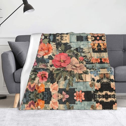 WZYWHJ Le coperte in flanella con motivo patchwork floreale retrò sono super morbide, calde e leggere, adatte per divani e letti