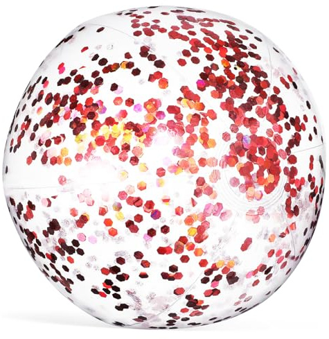 WEKAMOS Pallone da Spiaggia Gonfiabile con Paillettes Rosa PVC Resistente e Riutilizzabile Estivo per Feste in Piscina Mare