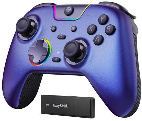 EasySMX X05 Pro Mando Inalámbrico para PC, Gatillos Doble Etapa Mejorados, Joysticks Hall, Sondeo 1000Hz, 2 Botones Programables, Batería 1000mAh, 2.4G, Multiplataforma PC/Switch/Android/iOS, Morado