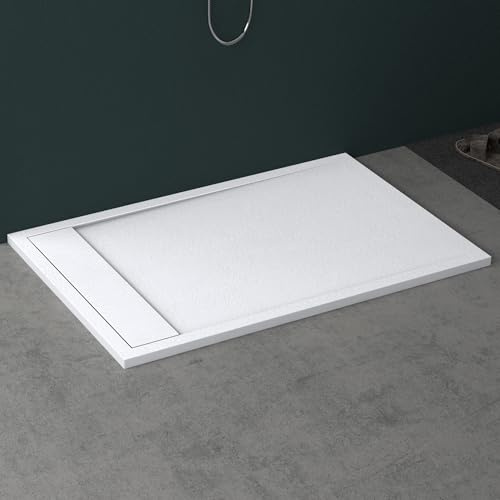Mai & Mai Receveur de Douche Blanc Rectangulaire 80x120x3cm | Fabriqué en Résine, Bac à Douche Extra-plat, Receveur Antiglisse pour Salle de Bain, Géo10