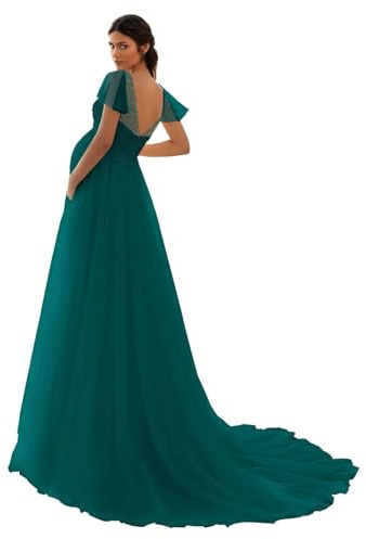 HAIBFJIN Vestido de maternidad de tul, cuello en V, vestido de novia para embarazadas, vestidos de maternidad para baby shower, sesión de fotos, azul turquesa, 50