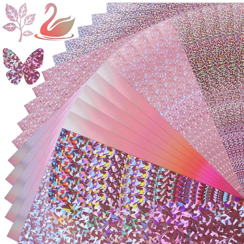 Cartulina Espejo con Diseños Mixtos Rosa A4, 20 Hojas 4 Diseños 250 g/m²/92 lb Papel Reflectante Metálico para Manualidades, Proyectos de Bricolaje, Fabricación de Tarjetas UAP19MXPK20