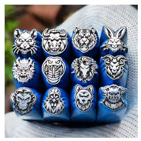 CYHTYM Schlagzahlen 9 mm chinesisches Sternzeichen-Metallstempel-Set, 12-teiliges Set, kunstbegeisterter Bildhauer-Stahlsiegel
