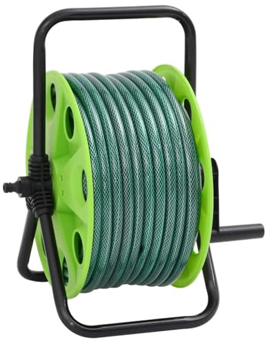 Genérico Carrete de Manguera de pie con Set racores PVC Verde 0,5 50 m, Soporte de Manguera de jardín Verde,3281519