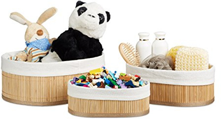 Relaxdays Regalkorb Set Bambus oval, natur | 3 runde Aufbewahrungsboxen 12,5 x 32 x 22 cm HxBxT für Regal und Schrank