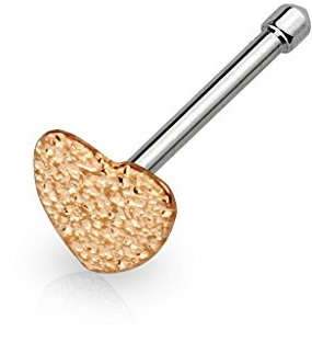 Paula & Fritz® sandgestrahltes Herz Nasen-Piercing Nasenpiercing-s Nose für Nasenfluegel als Nasenschmuck Nasenstecker Nostril Edelstahl Chirurgenstahl 6mm lang Gold roségold Silber