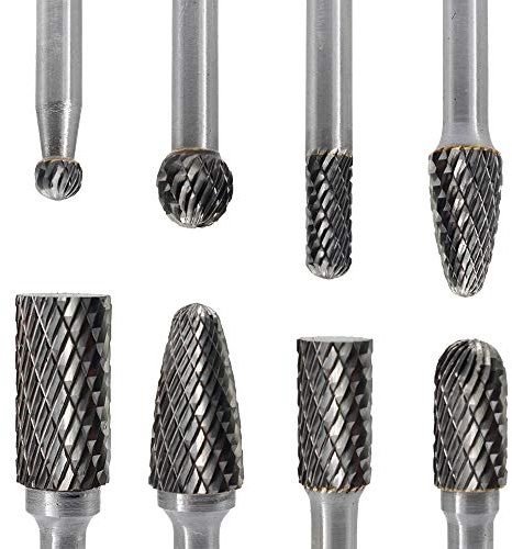 Carbide Burr Set 8pcs 1/4 Inch Shank Diameter Double Cut Grinding Polishing Carving Tool Drill Bits for Die Grinder