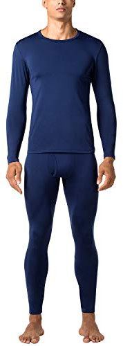 LAPASA Herren Innenfleece Thermounterwäsche Set, Thermounterhemd & Thermohosen Funktionsunterwäsche M57, Navy Blau (Wärmer), L