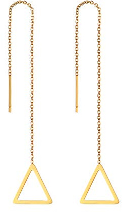 JewelryWe Schmuck Durchzieher Ohrringe Edelstahl Kreuz Davidstern Stern Lange Kette Einfädler Ohr Linie Ohrhänger für Frauen Mädchen, Silber Gold Rosegold