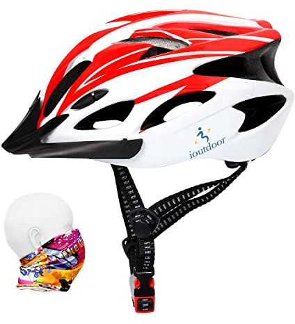 ioutdoor Bike Helmet Adult, 56-62CM 18 Vents Bicycle Helmets for Teenagers Mens Women Sport Cycling Skateboard MTB Road bike (Red White)