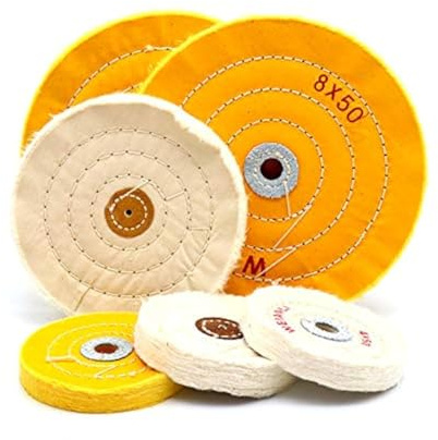 Rotella di lucidatura in cotone per smerigliatrice da banco per metallo, alluminio, acciaio inossidabile, cromo, gioielli, legno, plastica, ceramica, vetro, ecc.