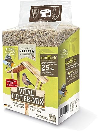 DELICIA® Vogelfutter Vital FutterMix (1,2kg) · Ganzjahresfutter für Wildvögel & Gartenvögel · Im wiederverschließbaren FrischePack · Streufutter für jeden Vogel · Vogelfutter ganzjährig