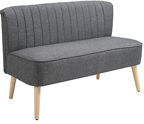 HOMCOM Sofa 2 Sitzer Couch, Kleine Loveseat mit Leinen-Optik Modern Polstersofa für Wohnzimmer, Schlafzimmer, kleinen Raum, Dunkelgrau 117 x 56,5 x 77 cm