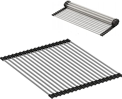 VBChome Rollmatte 38 x 26 cm für Spülen Aufrollbares Abtropfgestell Abtropfgitter Topfuntersetzer für Heisse Pfannen, Zusammenfaltbar, Hitzebeständig, Pflegeleicht