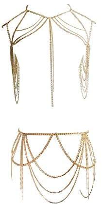 Sinkcangwu Sexy Body Chain Set Layered Necklace Bra Waist Chain Summer Fashion Bohemian Jewelry Suit for Beach Party Holidy (Gold)