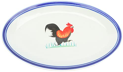 Cabilock Enamel Rooster Fish Plate 9.6 Inch Lightweight Food Serving Dish for Home Restaurant Easy to Clean Practical Tableware