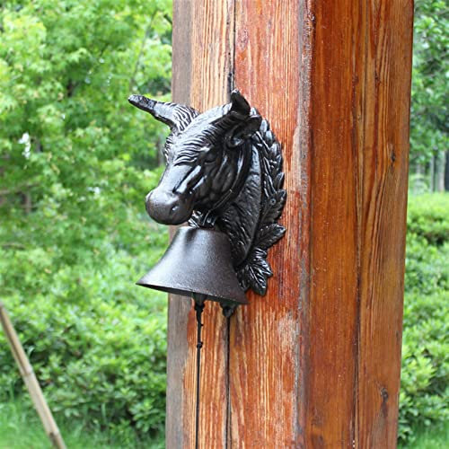 HEPPPP Retro Große Stierkopf Gusseisen Wandglocke mit Hand Kurbeln Hängende Seil Bauernhaus Akzente Dekor Metall Rinder Figuren Türglocke Mahlzeitglocke