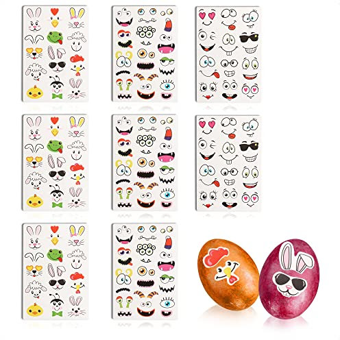 com-four® Osterstickerset mit 8 Stickerbögen - Ostereier-Sticker-Set mit bunten Gesichtern für eine ausgefallene Ostereidekoration [Auswahl variiert] (008x Stickerbogen)