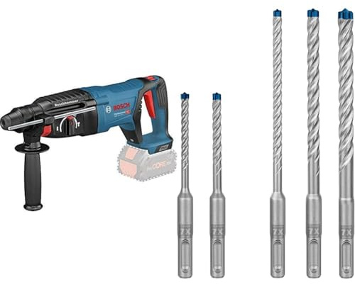 Bosch Professional 18V System Bohrhammer GBH 18V-26 D (ohne Akku, Wechselfutter SDS Plus, im Karton) + 5x Expert SDS plus-7X Hammerbohrer Set (für Stahlbeton, Ø 5-10 mm, Zubehör) | 5 Stück (1er Pack)